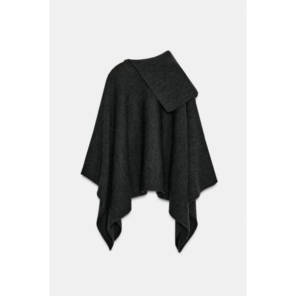ZARA ASYMMETRIC NECK WOOL CAPE - Picture 9 of 10
